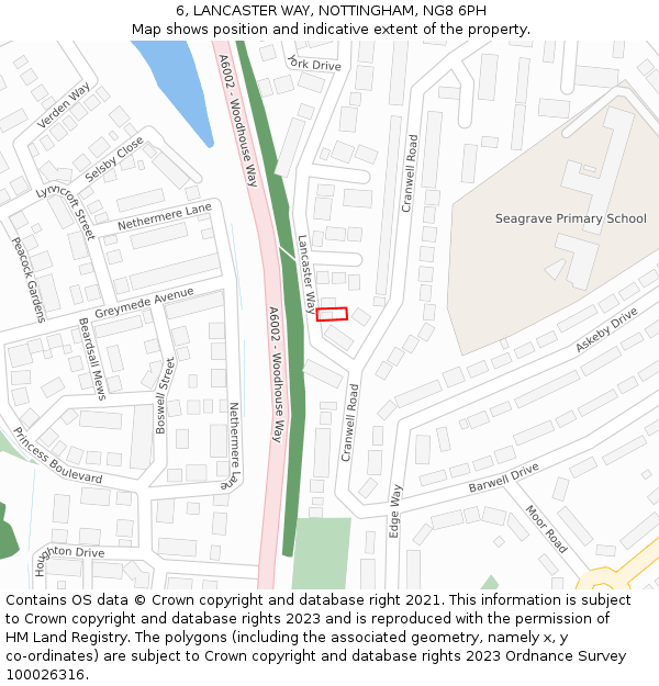 6, LANCASTER WAY, NOTTINGHAM, NG8 6PH: Location map and indicative extent of plot