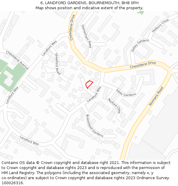 6, LANDFORD GARDENS, BOURNEMOUTH, BH8 0PH: Location map and indicative extent of plot
