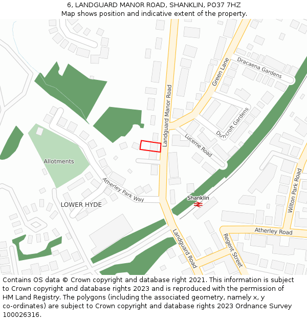 6, LANDGUARD MANOR ROAD, SHANKLIN, PO37 7HZ: Location map and indicative extent of plot