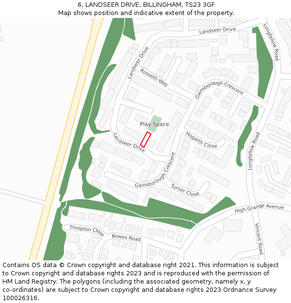 6, LANDSEER DRIVE, BILLINGHAM, TS23 3GF: Location map and indicative extent of plot