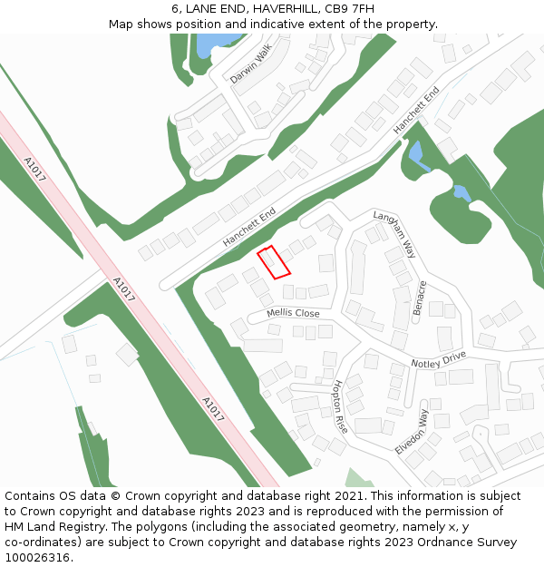 6, LANE END, HAVERHILL, CB9 7FH: Location map and indicative extent of plot