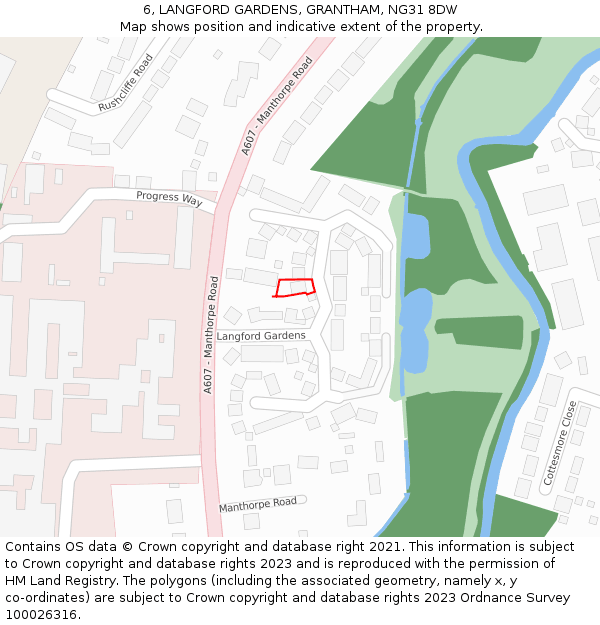 6, LANGFORD GARDENS, GRANTHAM, NG31 8DW: Location map and indicative extent of plot