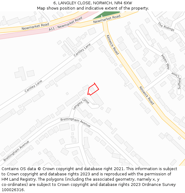 6, LANGLEY CLOSE, NORWICH, NR4 6XW: Location map and indicative extent of plot