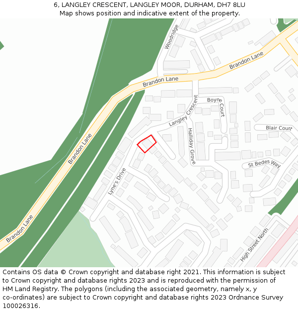 6, LANGLEY CRESCENT, LANGLEY MOOR, DURHAM, DH7 8LU: Location map and indicative extent of plot