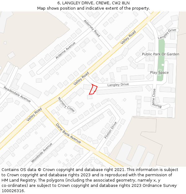 6, LANGLEY DRIVE, CREWE, CW2 8LN: Location map and indicative extent of plot