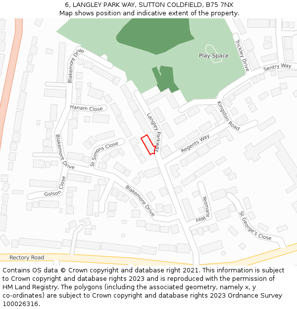 6, LANGLEY PARK WAY, SUTTON COLDFIELD, B75 7NX: Location map and indicative extent of plot