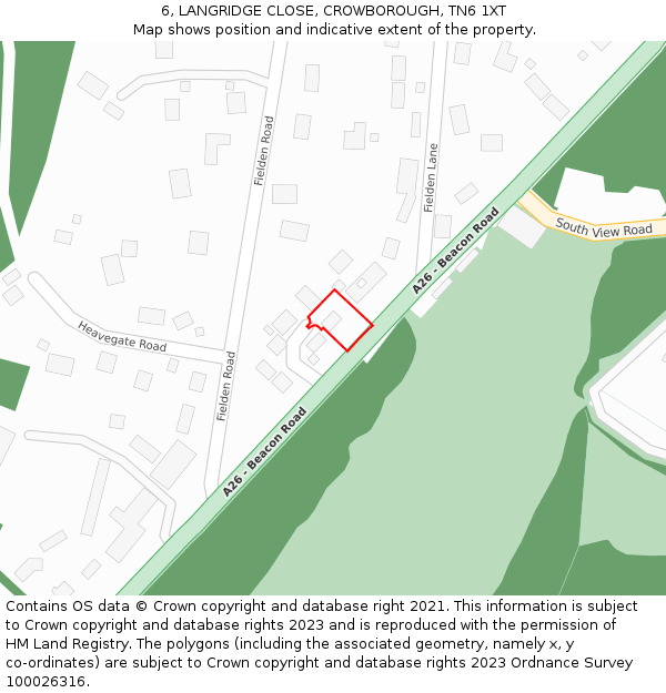 6, LANGRIDGE CLOSE, CROWBOROUGH, TN6 1XT: Location map and indicative extent of plot