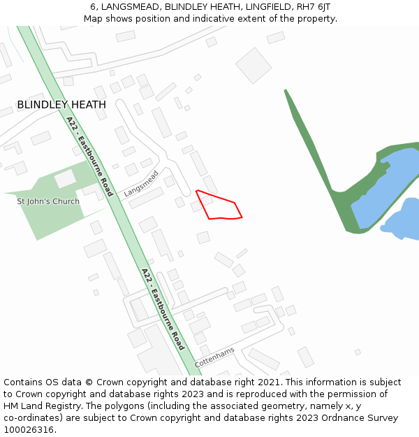 6, LANGSMEAD, BLINDLEY HEATH, LINGFIELD, RH7 6JT: Location map and indicative extent of plot