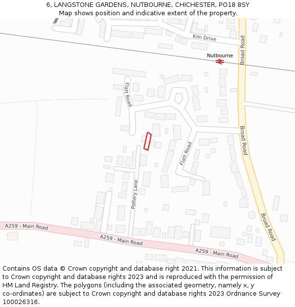 6, LANGSTONE GARDENS, NUTBOURNE, CHICHESTER, PO18 8SY: Location map and indicative extent of plot