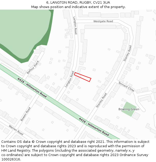 6, LANGTON ROAD, RUGBY, CV21 3UA: Location map and indicative extent of plot