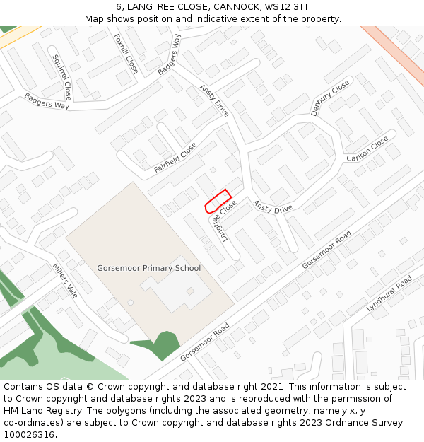 6, LANGTREE CLOSE, CANNOCK, WS12 3TT: Location map and indicative extent of plot