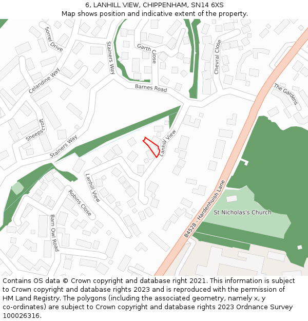 6, LANHILL VIEW, CHIPPENHAM, SN14 6XS: Location map and indicative extent of plot