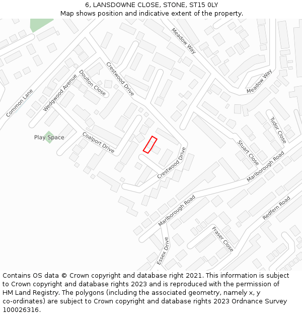 6, LANSDOWNE CLOSE, STONE, ST15 0LY: Location map and indicative extent of plot