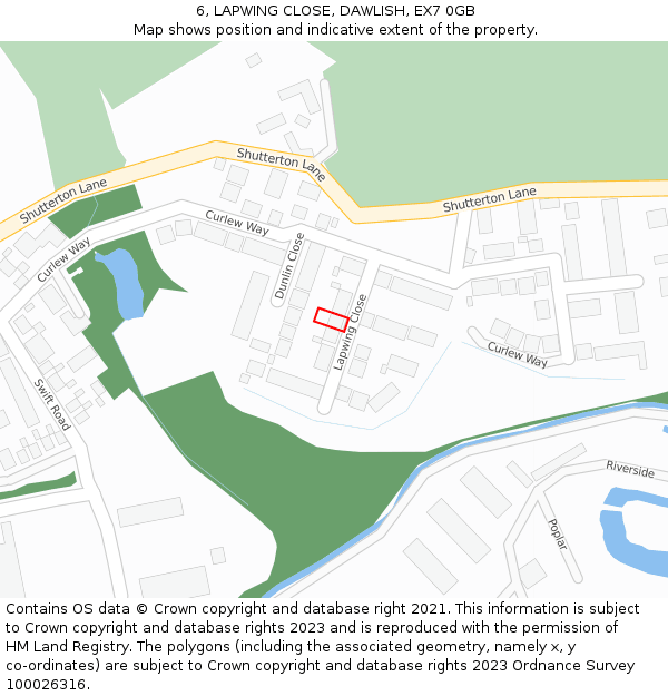 6, LAPWING CLOSE, DAWLISH, EX7 0GB: Location map and indicative extent of plot