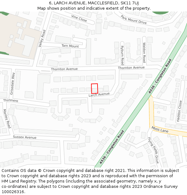 6, LARCH AVENUE, MACCLESFIELD, SK11 7UJ: Location map and indicative extent of plot