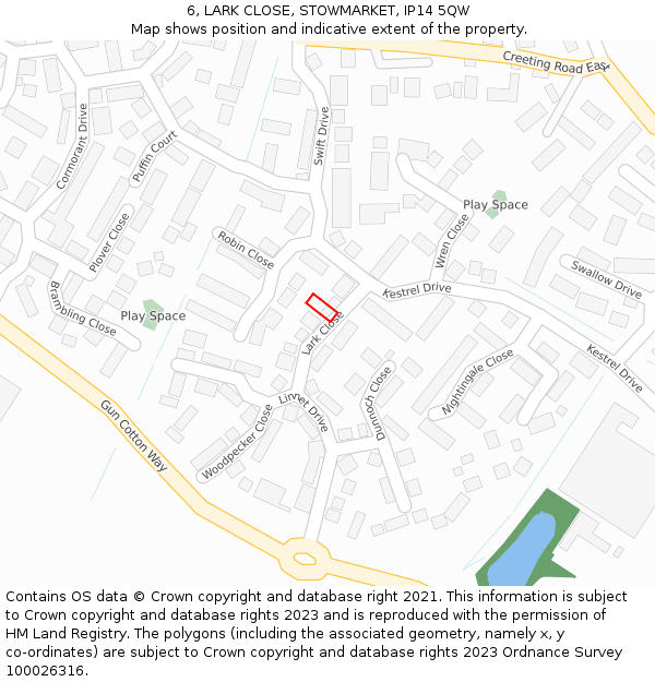 6, LARK CLOSE, STOWMARKET, IP14 5QW: Location map and indicative extent of plot