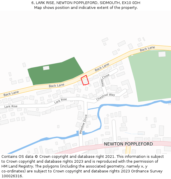 6, LARK RISE, NEWTON POPPLEFORD, SIDMOUTH, EX10 0DH: Location map and indicative extent of plot