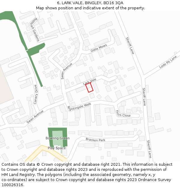 6, LARK VALE, BINGLEY, BD16 3QA: Location map and indicative extent of plot