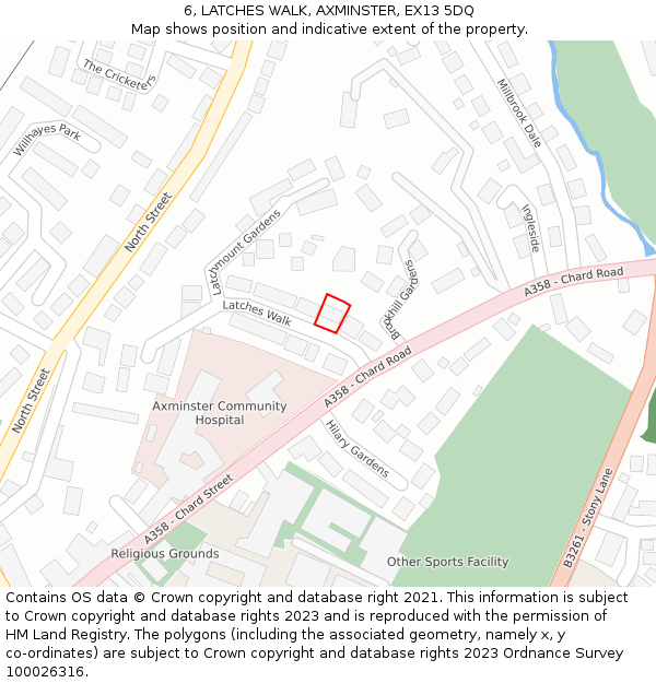 6, LATCHES WALK, AXMINSTER, EX13 5DQ: Location map and indicative extent of plot