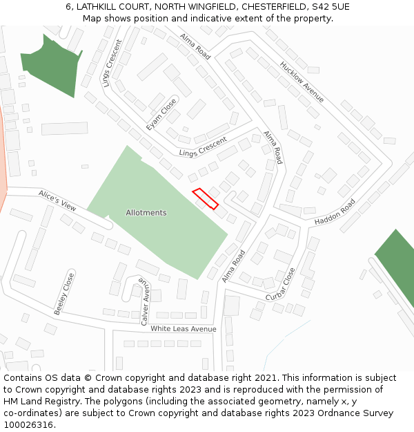 6, LATHKILL COURT, NORTH WINGFIELD, CHESTERFIELD, S42 5UE: Location map and indicative extent of plot