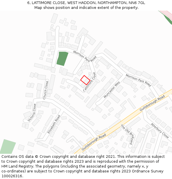 6, LATTIMORE CLOSE, WEST HADDON, NORTHAMPTON, NN6 7GL: Location map and indicative extent of plot
