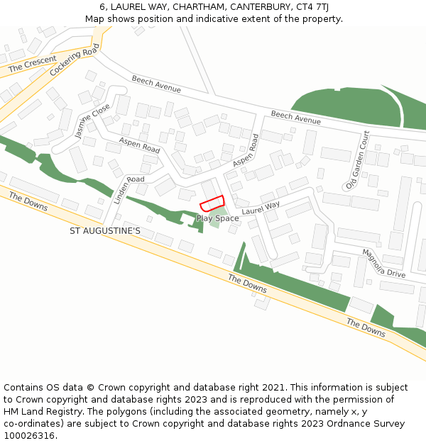 6, LAUREL WAY, CHARTHAM, CANTERBURY, CT4 7TJ: Location map and indicative extent of plot