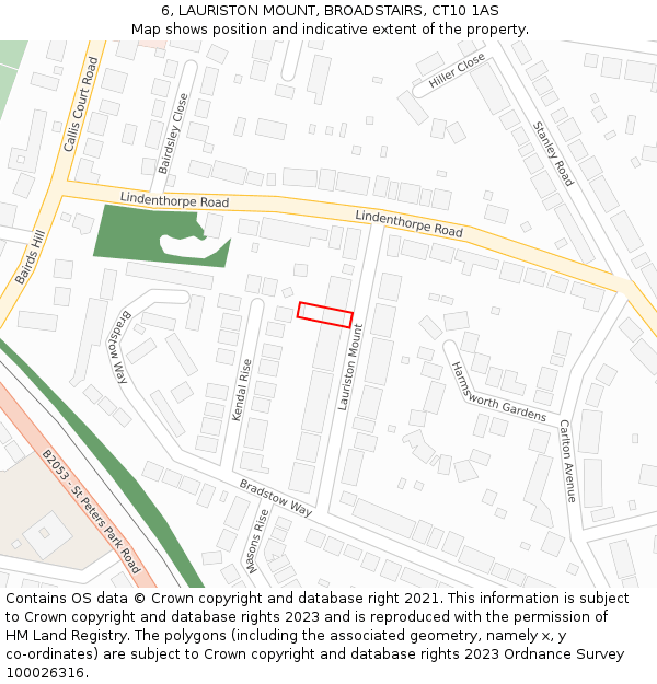 6, LAURISTON MOUNT, BROADSTAIRS, CT10 1AS: Location map and indicative extent of plot