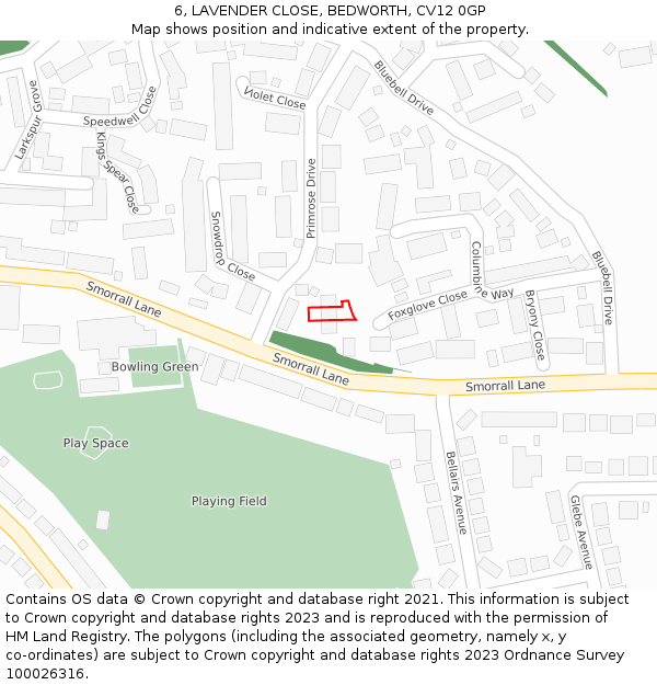 6, LAVENDER CLOSE, BEDWORTH, CV12 0GP: Location map and indicative extent of plot