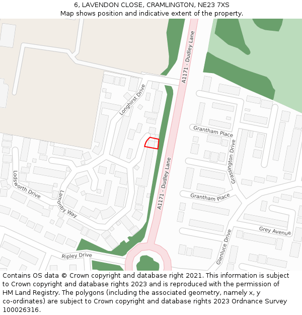 6, LAVENDON CLOSE, CRAMLINGTON, NE23 7XS: Location map and indicative extent of plot