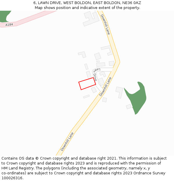 6, LAWN DRIVE, WEST BOLDON, EAST BOLDON, NE36 0AZ: Location map and indicative extent of plot