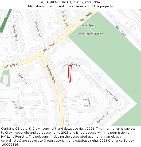 6, LAWRENCE ROAD, RUGBY, CV21 3SA: Location map and indicative extent of plot