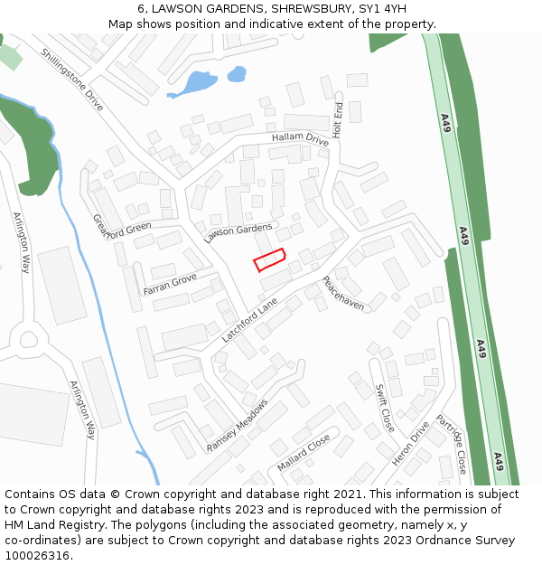 6, LAWSON GARDENS, SHREWSBURY, SY1 4YH: Location map and indicative extent of plot