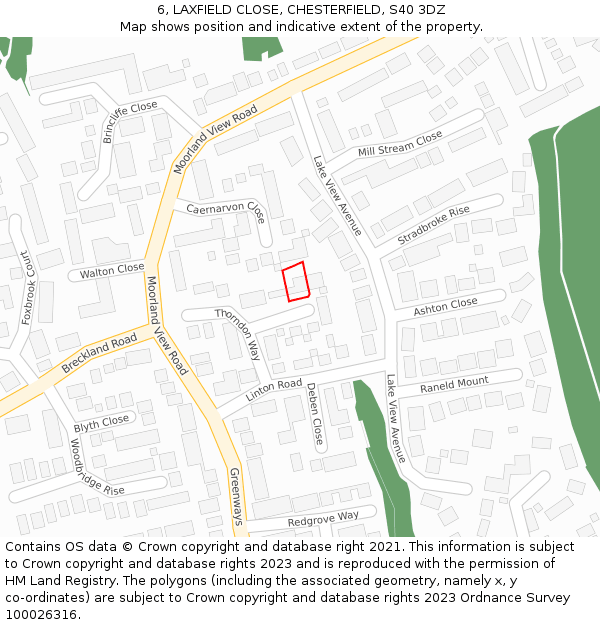 6, LAXFIELD CLOSE, CHESTERFIELD, S40 3DZ: Location map and indicative extent of plot