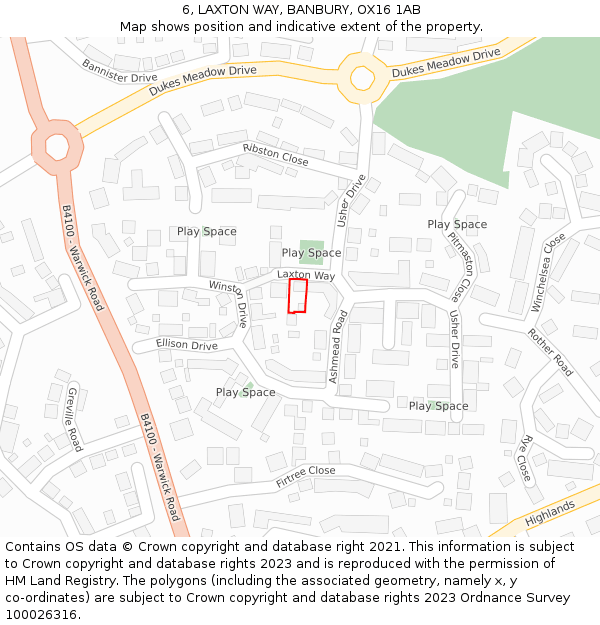 6, LAXTON WAY, BANBURY, OX16 1AB: Location map and indicative extent of plot