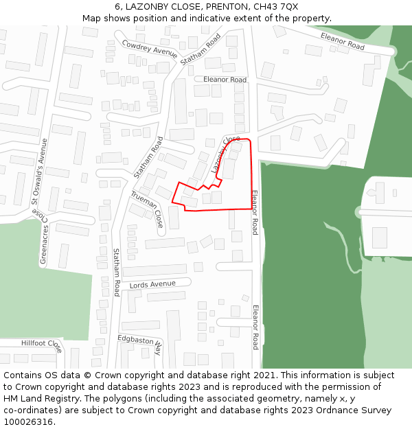 6, LAZONBY CLOSE, PRENTON, CH43 7QX: Location map and indicative extent of plot