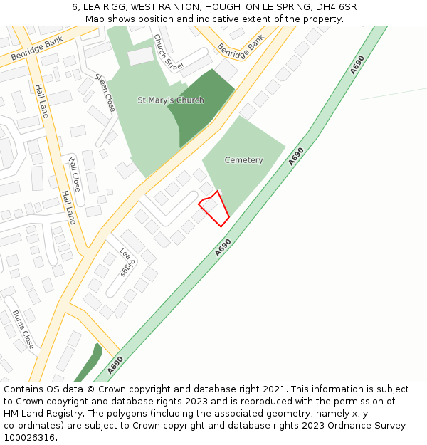 6, LEA RIGG, WEST RAINTON, HOUGHTON LE SPRING, DH4 6SR: Location map and indicative extent of plot