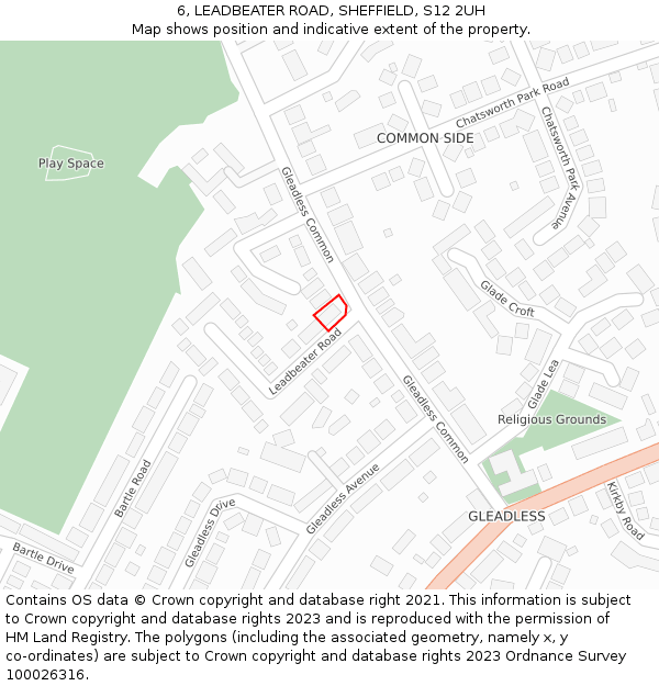 6, LEADBEATER ROAD, SHEFFIELD, S12 2UH: Location map and indicative extent of plot