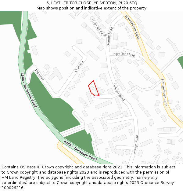 6, LEATHER TOR CLOSE, YELVERTON, PL20 6EQ: Location map and indicative extent of plot