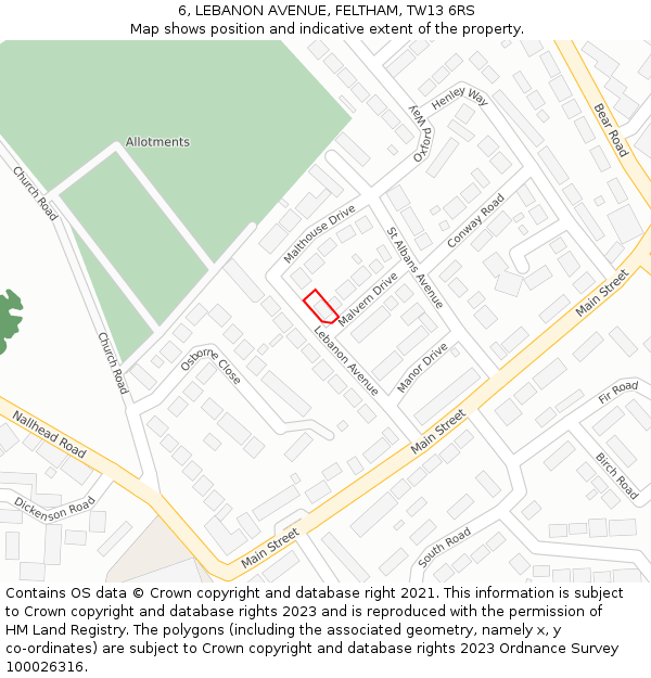 6, LEBANON AVENUE, FELTHAM, TW13 6RS: Location map and indicative extent of plot