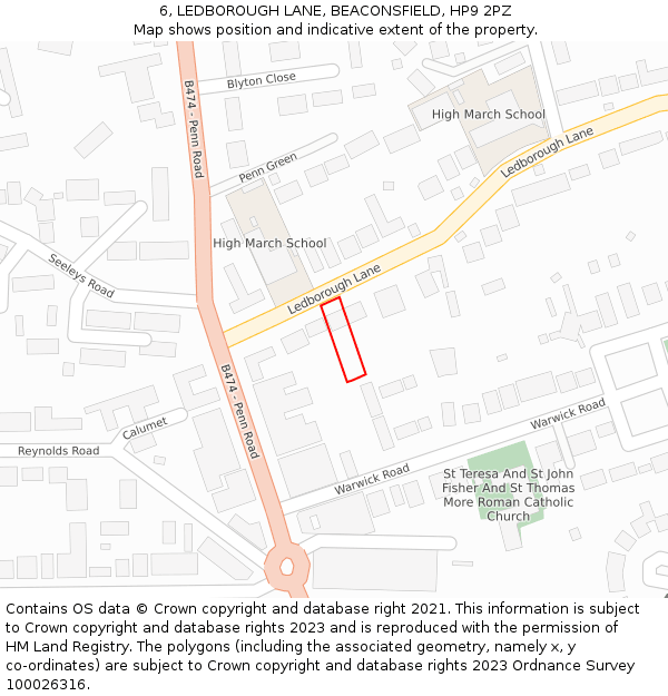 6, LEDBOROUGH LANE, BEACONSFIELD, HP9 2PZ: Location map and indicative extent of plot