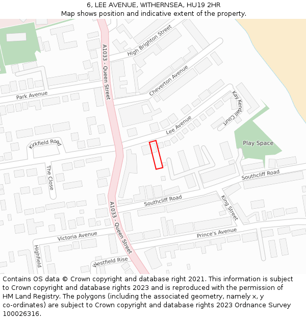 6, LEE AVENUE, WITHERNSEA, HU19 2HR: Location map and indicative extent of plot