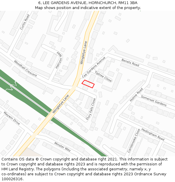 6, LEE GARDENS AVENUE, HORNCHURCH, RM11 3BA: Location map and indicative extent of plot