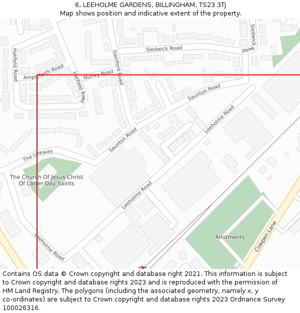 6, LEEHOLME GARDENS, BILLINGHAM, TS23 3TJ: Location map and indicative extent of plot