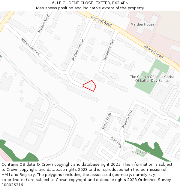 6, LEIGHDENE CLOSE, EXETER, EX2 4PN: Location map and indicative extent of plot