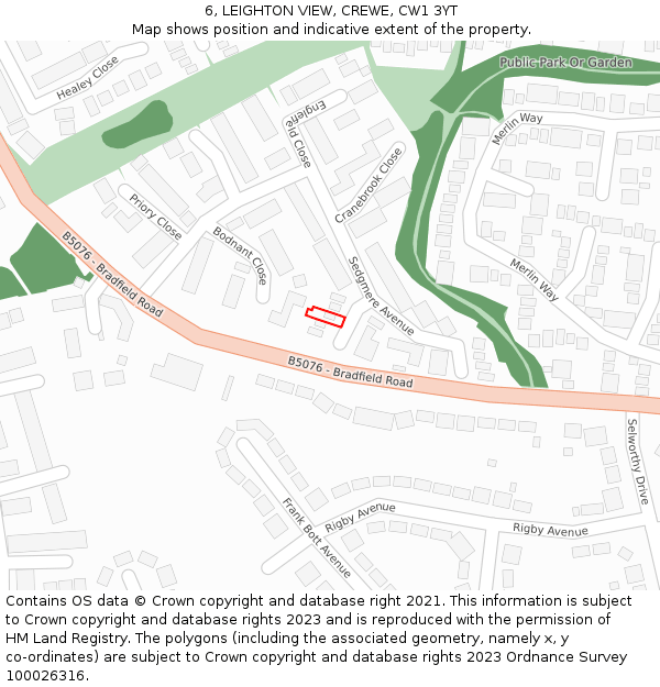 6, LEIGHTON VIEW, CREWE, CW1 3YT: Location map and indicative extent of plot