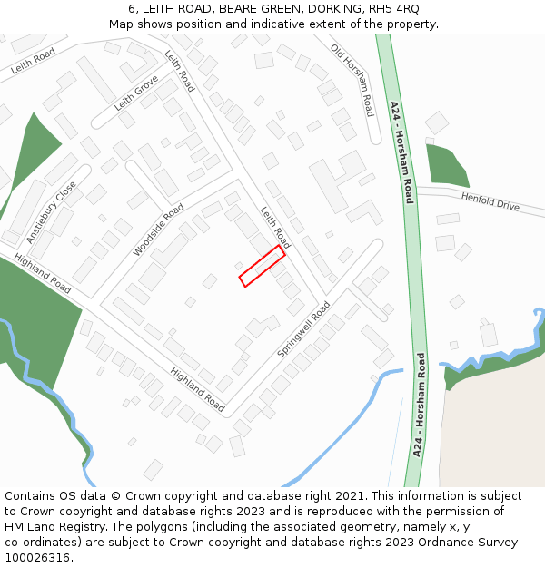 6, LEITH ROAD, BEARE GREEN, DORKING, RH5 4RQ: Location map and indicative extent of plot