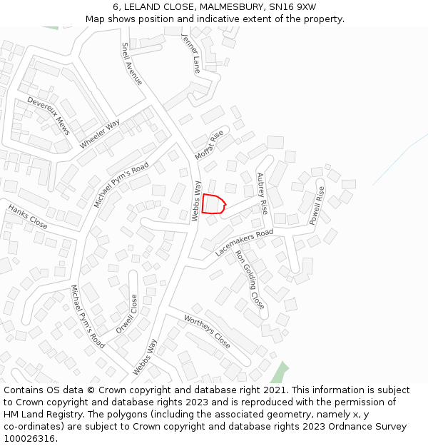 6, LELAND CLOSE, MALMESBURY, SN16 9XW: Location map and indicative extent of plot