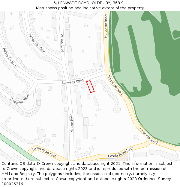 6, LENWADE ROAD, OLDBURY, B68 9JU: Location map and indicative extent of plot