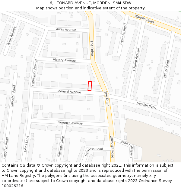 6, LEONARD AVENUE, MORDEN, SM4 6DW: Location map and indicative extent of plot