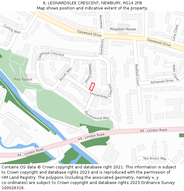 6, LEONARDSLEE CRESCENT, NEWBURY, RG14 2FB: Location map and indicative extent of plot